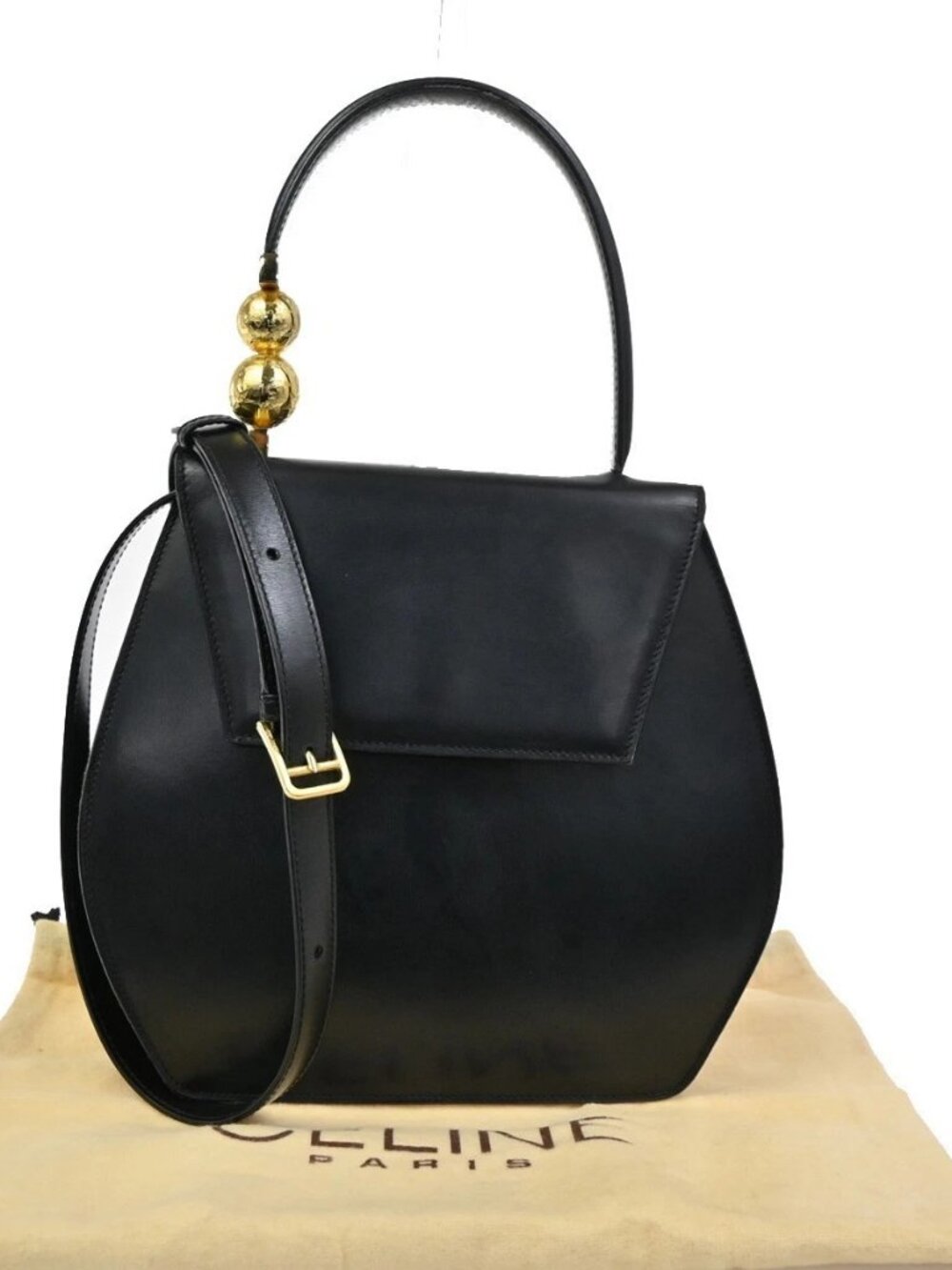 CELINE Starball 2Way Shoulder Hand Bag Leather Black GHW Italy 87CB101